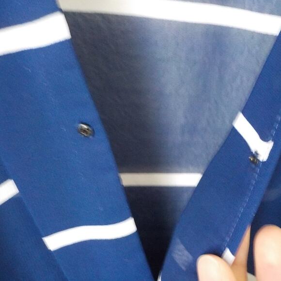 Papaya Blue Stripes Wrap Top Blouse High Low Hem Women size Medium Sheer Coastal - Picture 6 of 10